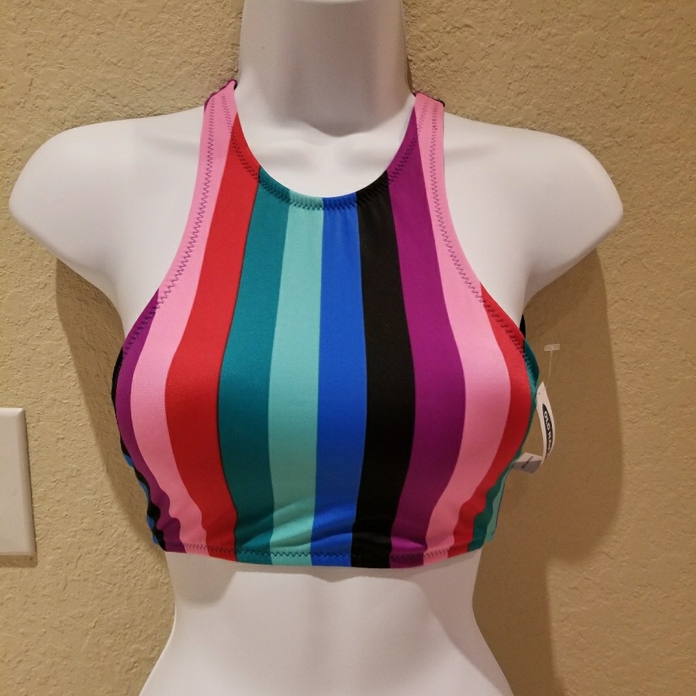 NWT Old Navy Rainbow Swim Top High Neck OPEN BACK…